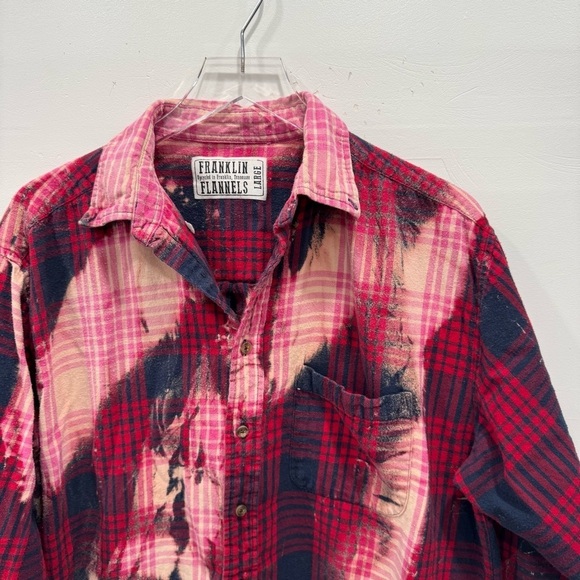 Franklin Flannels Upcycled Plaid Long Sleeve Button Down Shirt Tie-Fye Distress - Picture 3 of 8